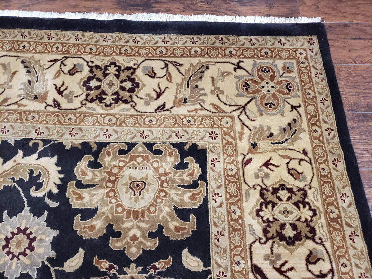 Indo Mahal Rug 8x12, Indian Sultanabad Handmade Area Rug, Vintage Hand-Knotted Wool Black Floral Traditional Oriental Dinning Room Rug - Jewel Rugs, view 8