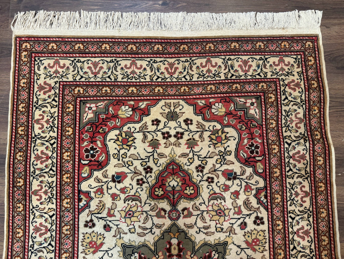 Turkish Sivas Rug 4x6, Floral Medallion, Beige Pink-Red Green, Handmade - Jewel Rugs, view 4