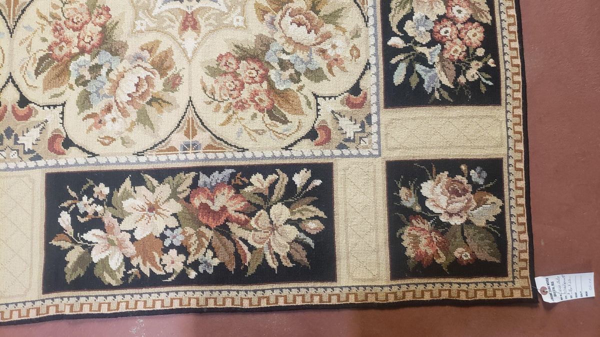 Needlepoint Rug 8x10ft Allover European Design Flowers 100% Wool Hand Knotted Aubusson Area Rug Brand New Flatweave Needle Point Carpet Chic - Jewel Rugs, view 9