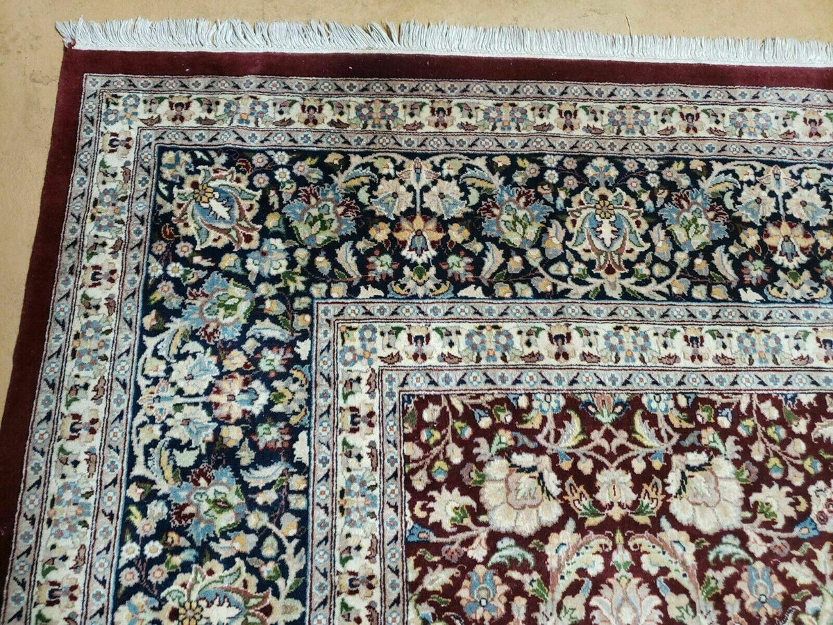 Persian Rug 9x12, Floral Allover, Very Fine, Handmade, Room Sized Oriental Carpet, Sino Persian, Maroon and Navy Blue - Jewel Rugs, view 7