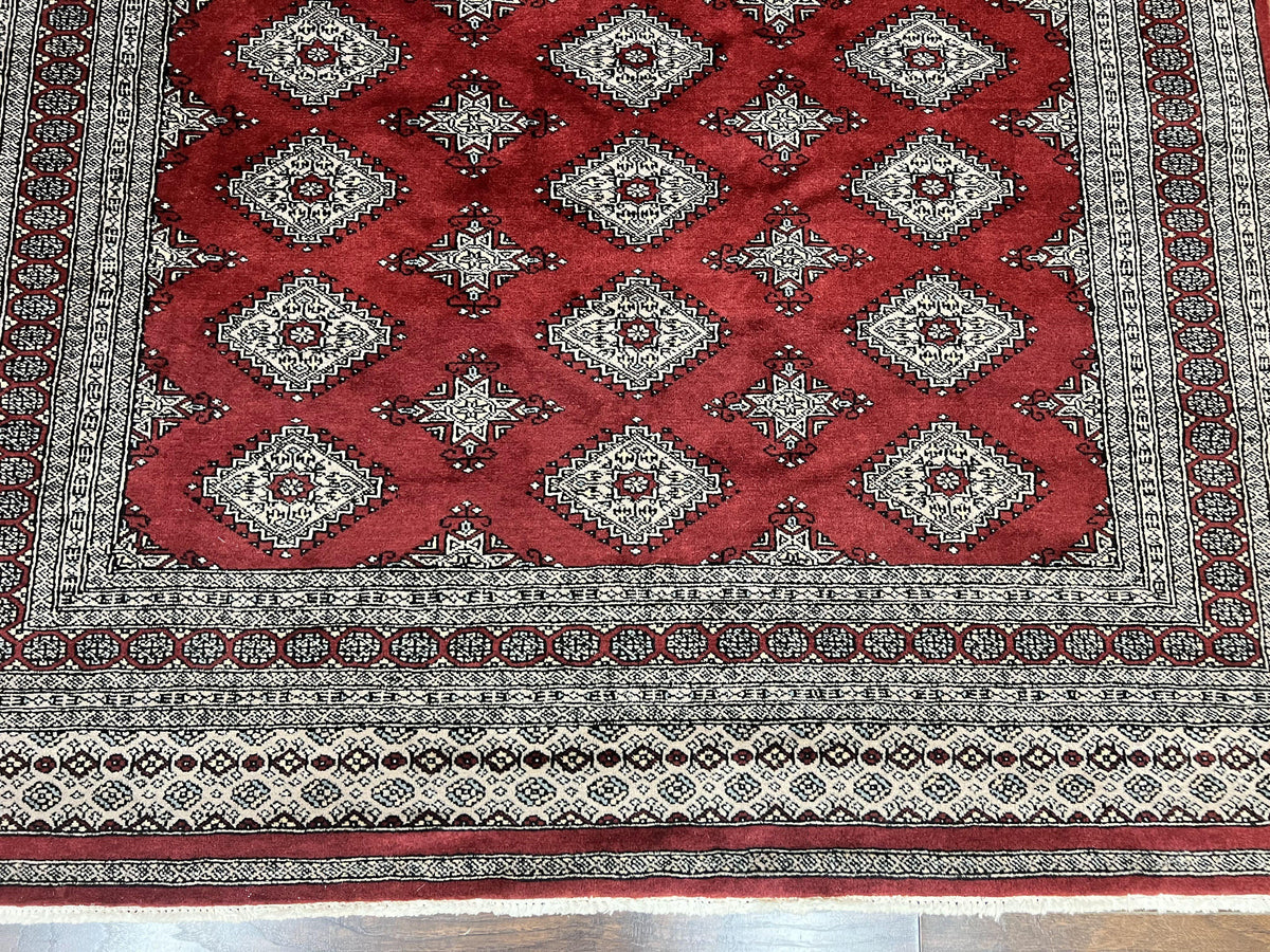 Pakistani Bokhara Rug 6x8, Fine Turkoman Carpet, Wool Handmade Vintage, Red, 6 x 8 Medium Sized Rug, Turkmen Rug - Jewel Rugs, view 5