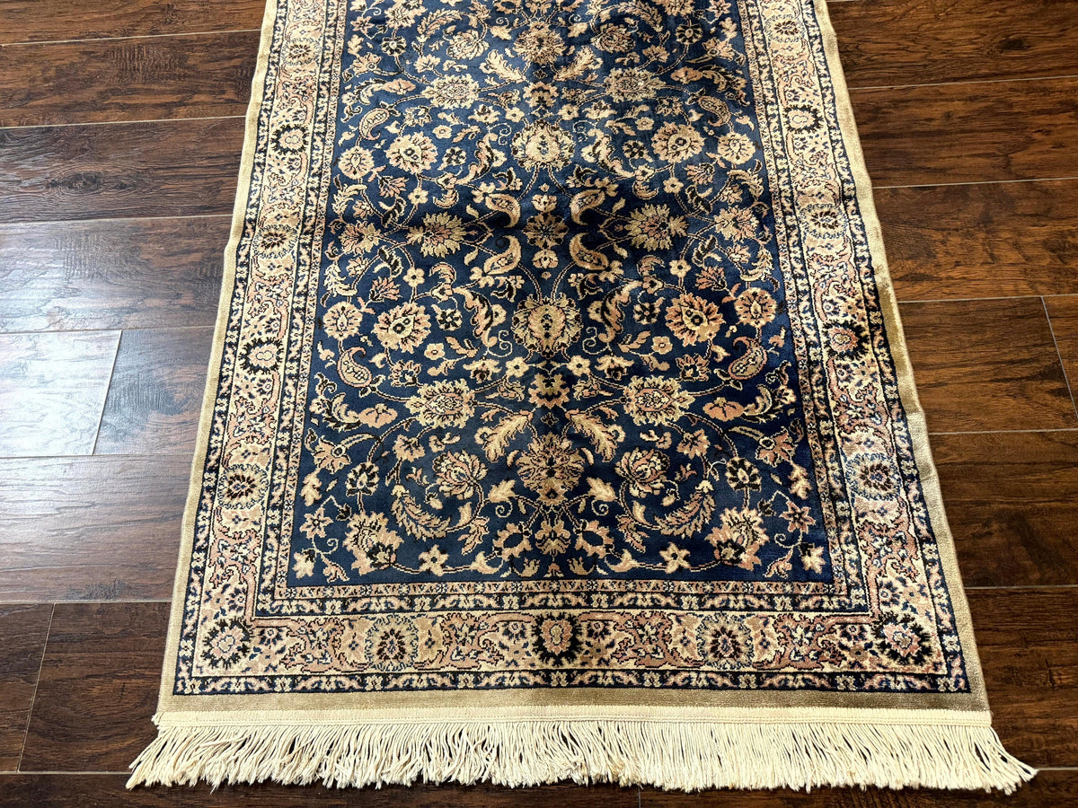 Vintage Art Silk Rug 3x4, Traditional Oriental Persian Design Rug, Belgium Power Loomed Rug, Navy Blue - Jewel Rugs, view 6