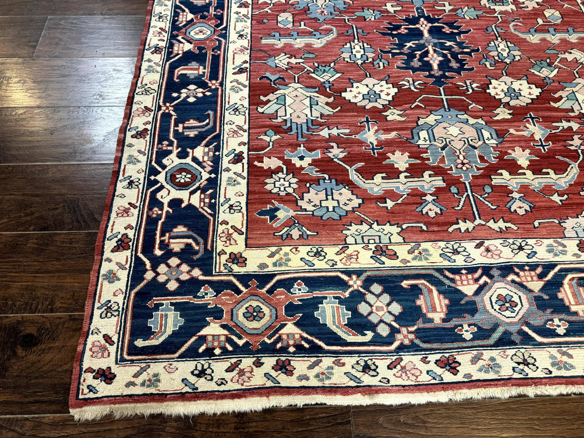 Turkish Flatweave Rug 6x9, Heriz Design, Red and Blue - Jewel Rugs, view 9