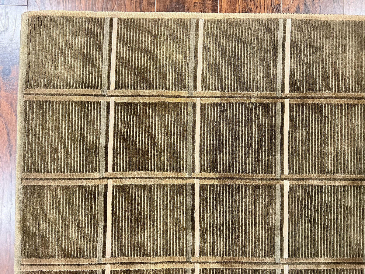Tibetan Rug 4x6, Green Wool Handmade Area Rug 4 x 6, Panel Design, Modern Contemporary - Jewel Rugs, view 7