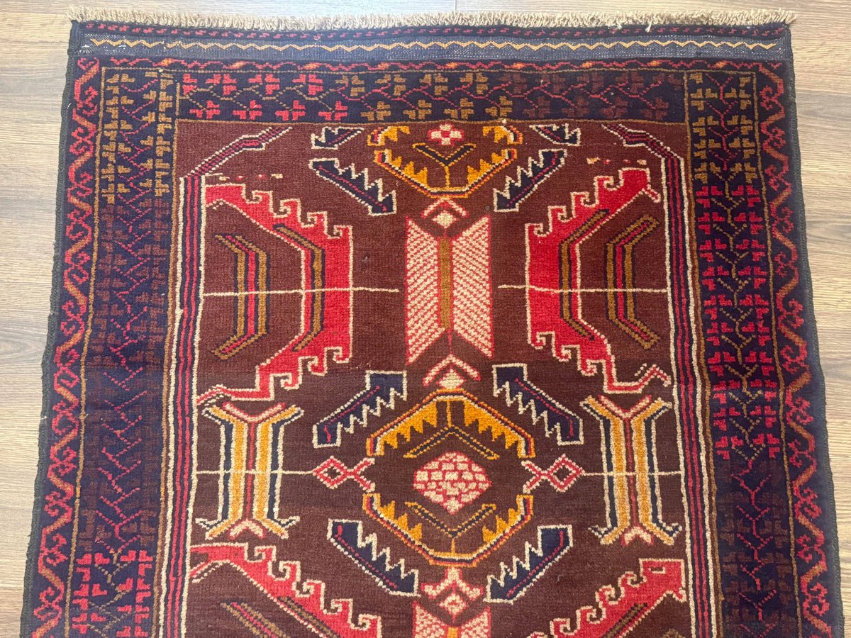 Afghan Rug 3x7, Maroon and Navy Blue, Balouch Carpet, Tribal Rug, New - Jewel Rugs, view 4