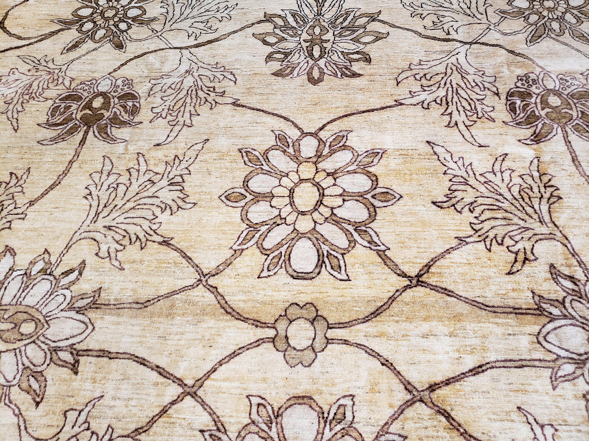 Oversized Peshawar Chobi Oushak Area Rug 11.6 x 12.5, Wool Hand-Knotted Light Gold & Ivory Decorative Pakistani Floral Carpet, 11x12 - 12x13 - Jewel Rugs, view 5