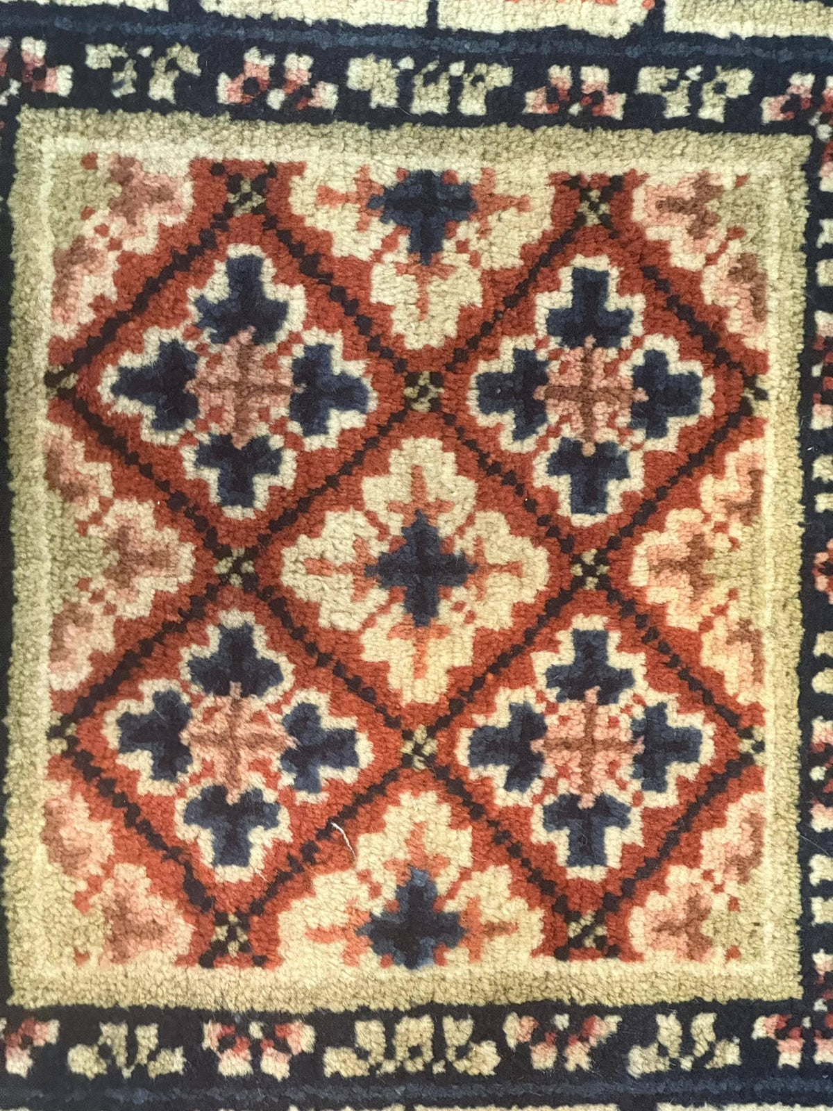 Small Antique Chinese Rug 2x2, Red Blue Square Rug Mat, Handmade, Tibetan Rug - Jewel Rugs, view 3