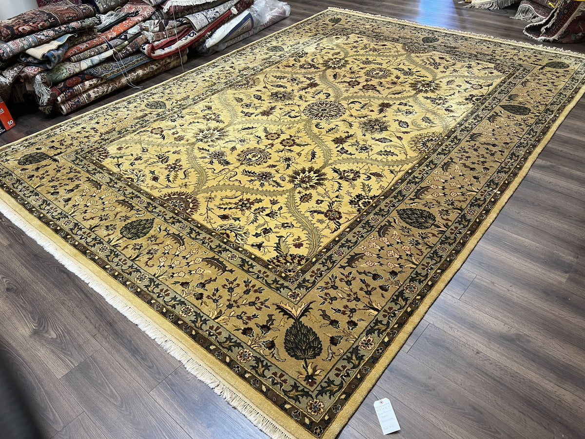 Indo Persian Mahal Rug 10x14, Wool Hand Knotted Oriental Carpet, Cream Floral Allover, Vintage Area Rug 10 x 14, Traditional Rug, Handmade - Jewel Rugs, view 12