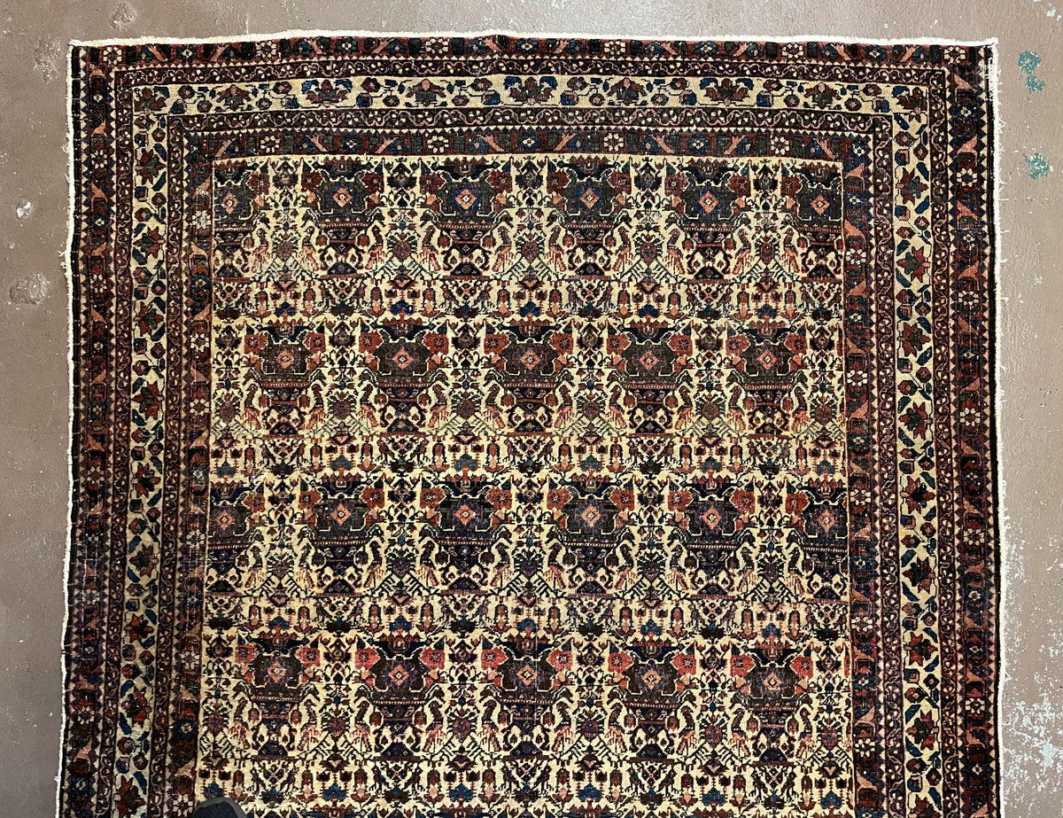 Antique Persian Afshar Rug 5x7, Wool Hand Knotted Oriental Carpet 5 x 7 ft, Repeated Motif Allover, Cream and Maroon, Tribal Rug, Medium Sized Rug, Zil-i-Sultan Design - Jewel Rugs, view 5