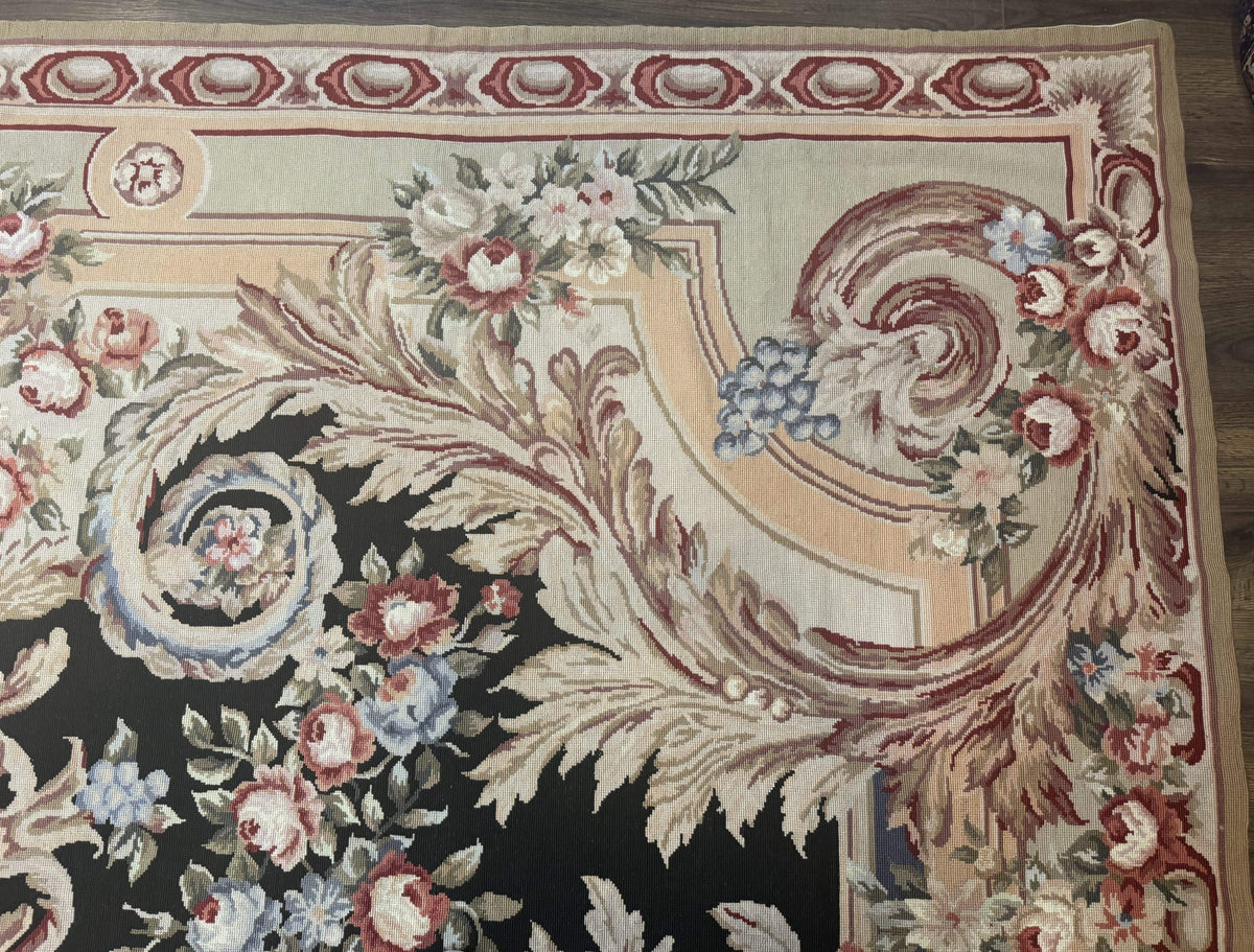 Wonderful Needlepoint Rug 10x14, Large Aubusson Carpet, Floral, Elegant, European Design - Jewel Rugs, view 8
