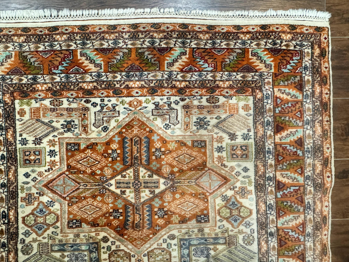 Turkish Kazak Rug 4x6, Geometric Medallions, Vintage Handmade Wool Carpet - Jewel Rugs, view 7