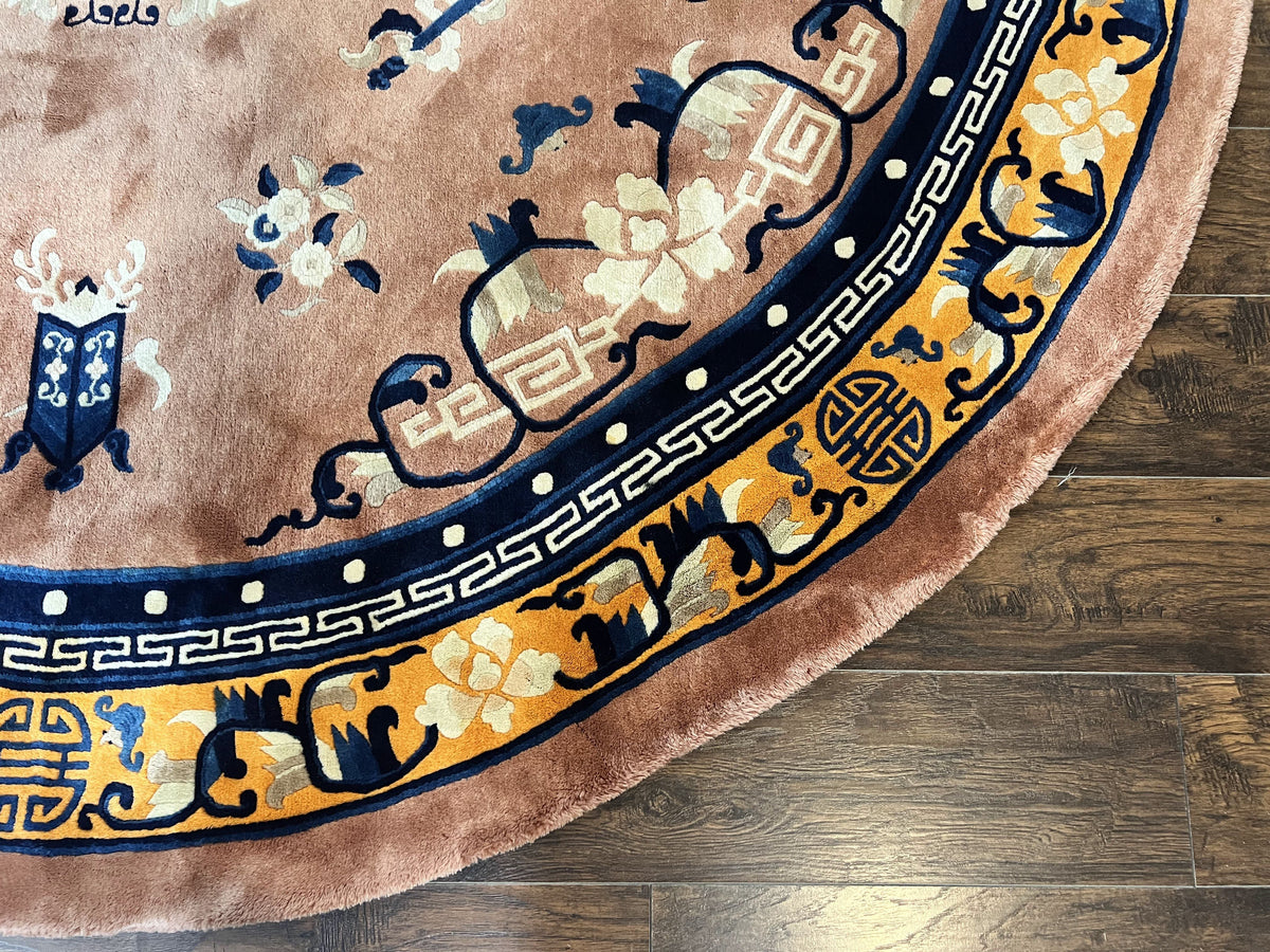 Antique Round Chinese Wool Rug 8x8, Chinese Peking Carpet, Asian Oriental Carpet 8 x 8 ft, Chinese Art Deco Rug, Nichols Rug - Jewel Rugs, view 9