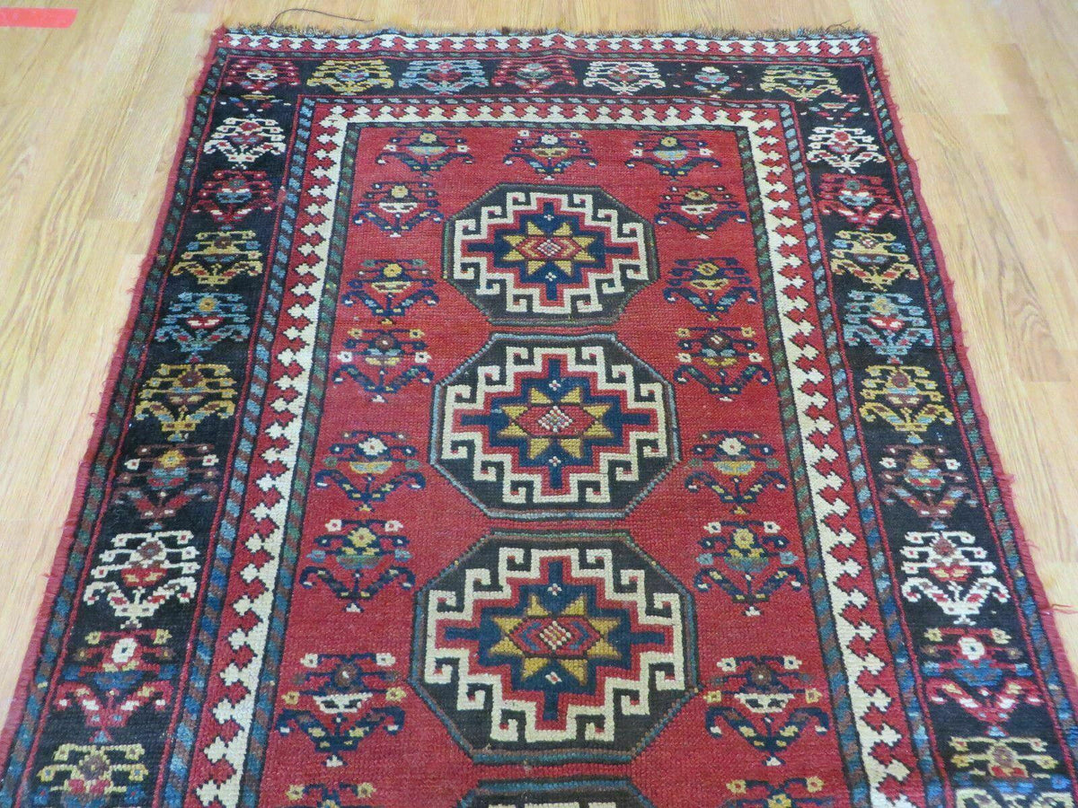 3' 3" X 10' Hand-Knotted Antique Handmade Caucasian Kazak Wool Runner Rug - Jewel Rugs, view 12