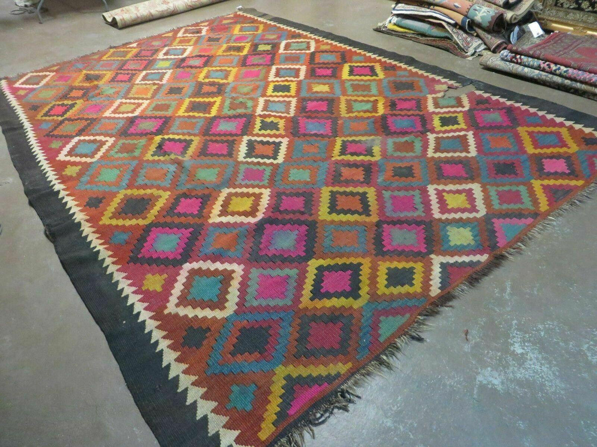 7' X10' Antique Afghan Kilim Handmade Flat Weave Wool Rug Vegy Organic Colorful - Jewel Rugs, view 2