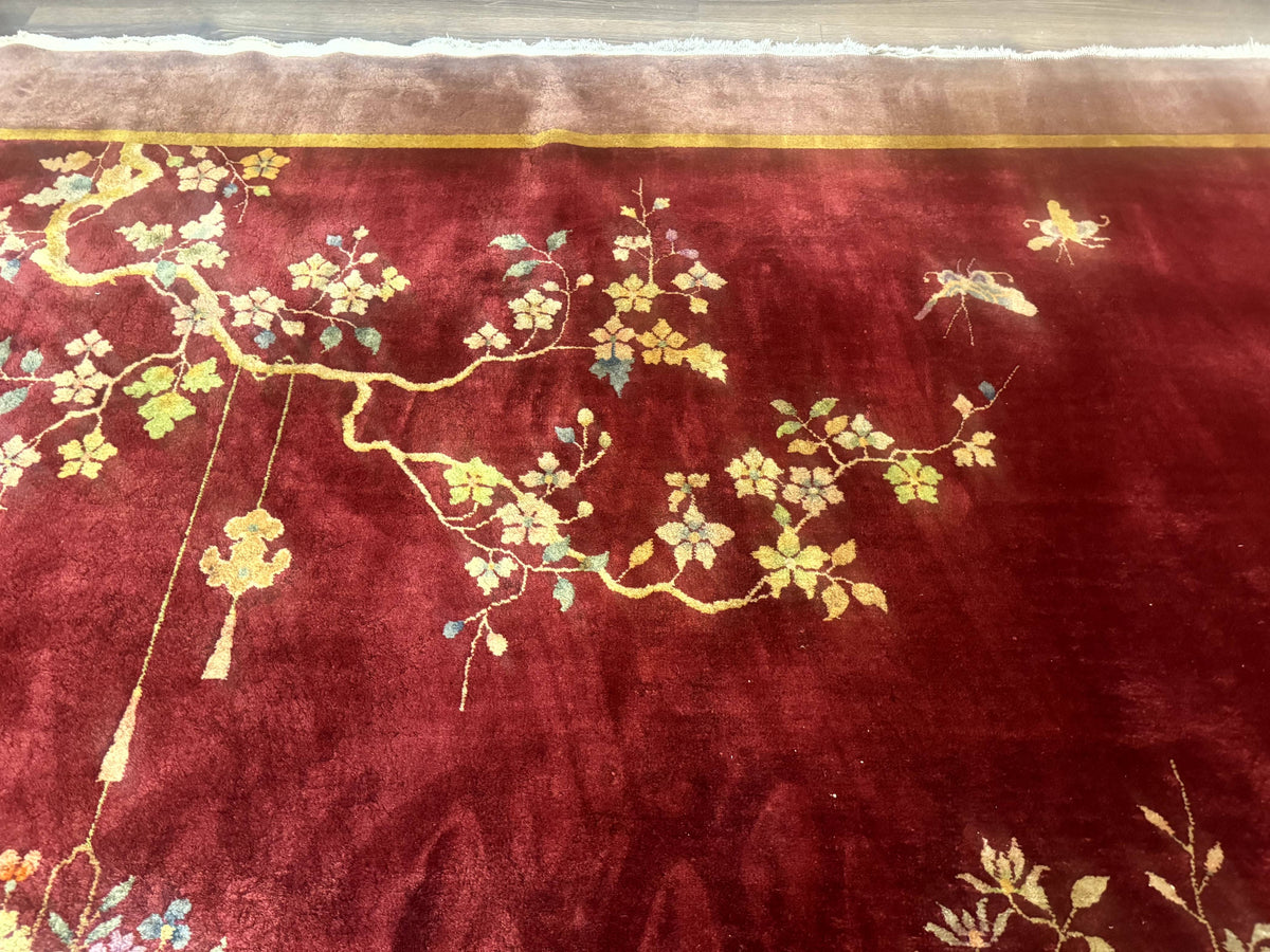 Red Chinese Art Deco Rug 9x11, Simple Design, Wool Chinese Area Rug, Antique - Jewel Rugs, view 4