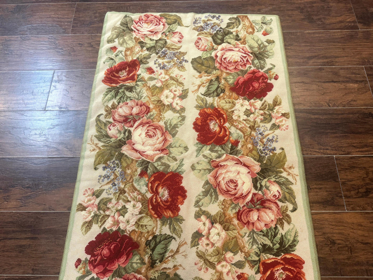 Small Needlepoint Rug 2.8 x 4.7, Floral, Vintage - Jewel Rugs, view 7