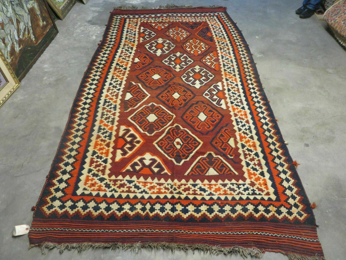 5' X 10' Antique Turkish Kilim Handmade Flat Weave Wool Rug Red Colorful Veg Dye Bohemian Boho Chic Tribal Style And Design - Jewel Rugs, view 13