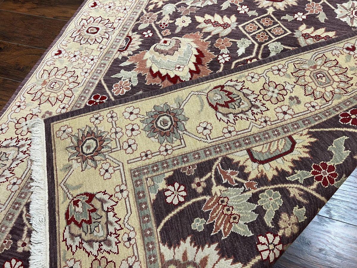 Vintage Indo Mahal Area Rug 6x9, Indian Persian Oriental Carpet 6 x 9, Puce Eggplant Tan Beige Rug, Hand-Knotted, Large Floral Design Wool - Jewel Rugs, view 11