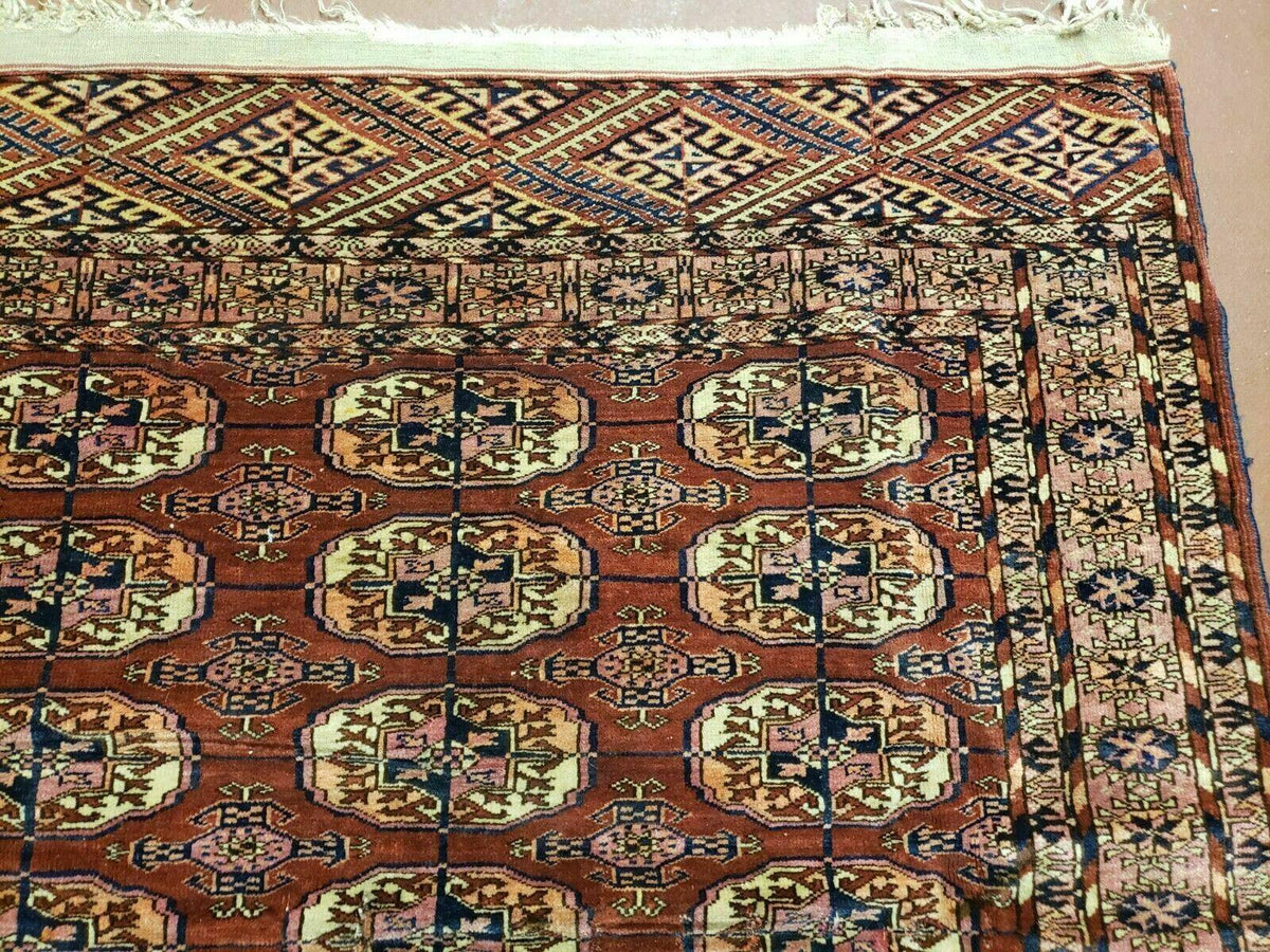 4' X 4' Antique Handmade Turkoman Bokhara Balouch Woven Wool Rug Brick Red Nice - Jewel Rugs, view 7