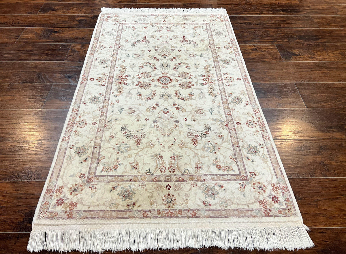Sino Persian Rug 3x5, Wool with Silk Highlights, Ivory Floral Traditional Wool Area Rug, Fine Oriental Carpet, Vintage 3 x 5 Handmade Rug - Jewel Rugs, view 2