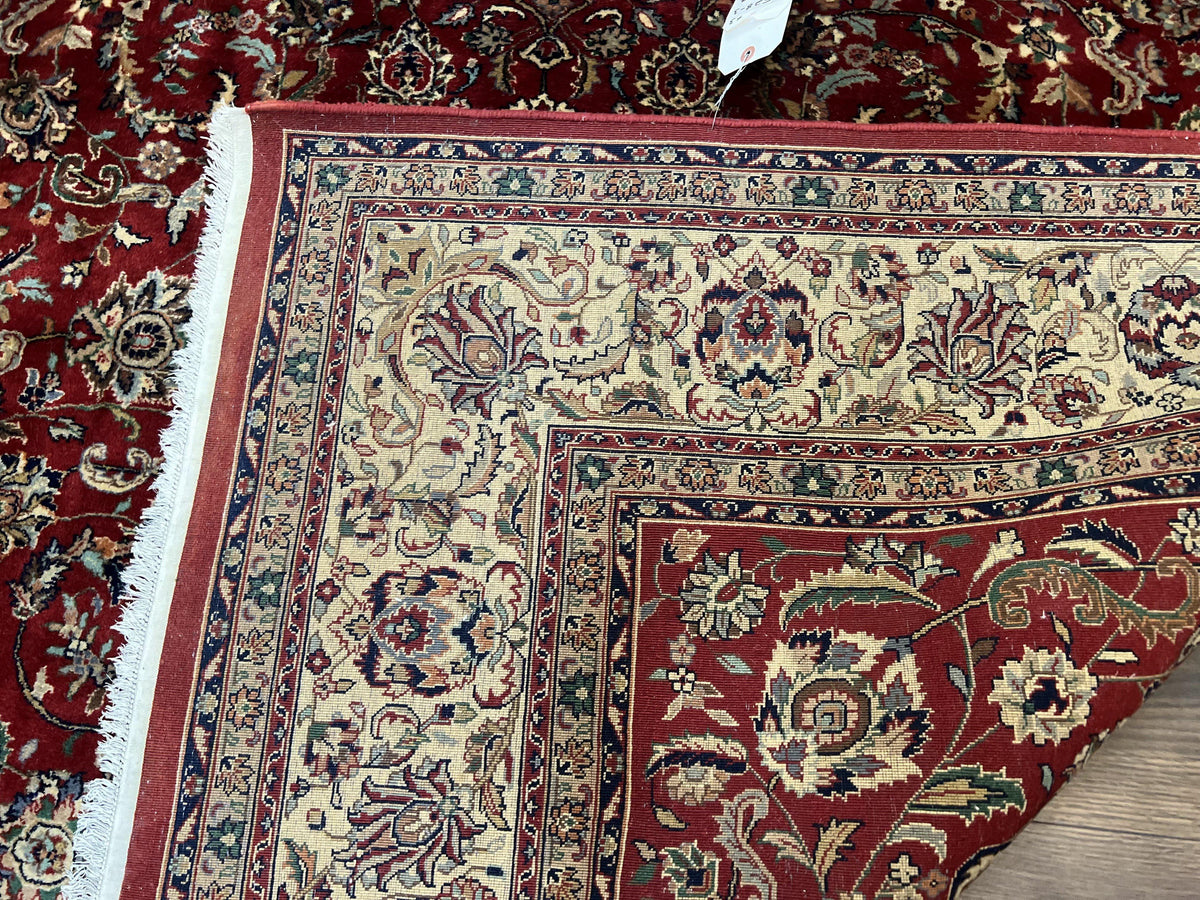 Vintage Indo Persian Rug 6x9, Very Finely Hand-Knotted Carpet 6 x 9 Red Cream Indian Oriental Carpet, Traditional Floral Wool Area Rug 1970s - Jewel Rugs, view 10