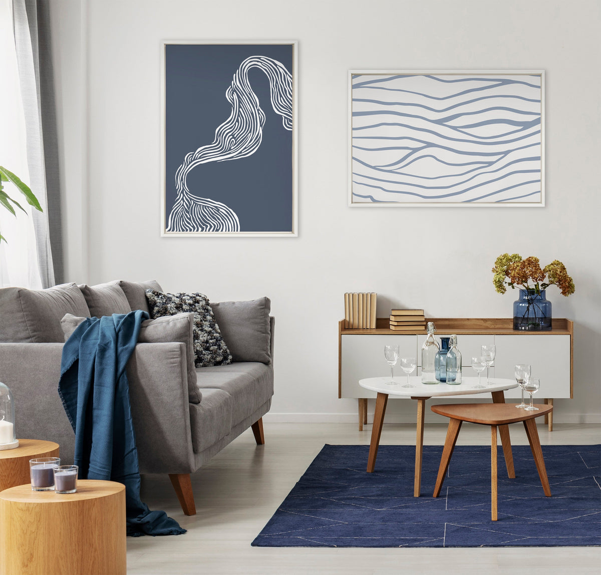 Sylvie Rich Blue Abstract River Framed Canvas by The Creative Bunch Studio