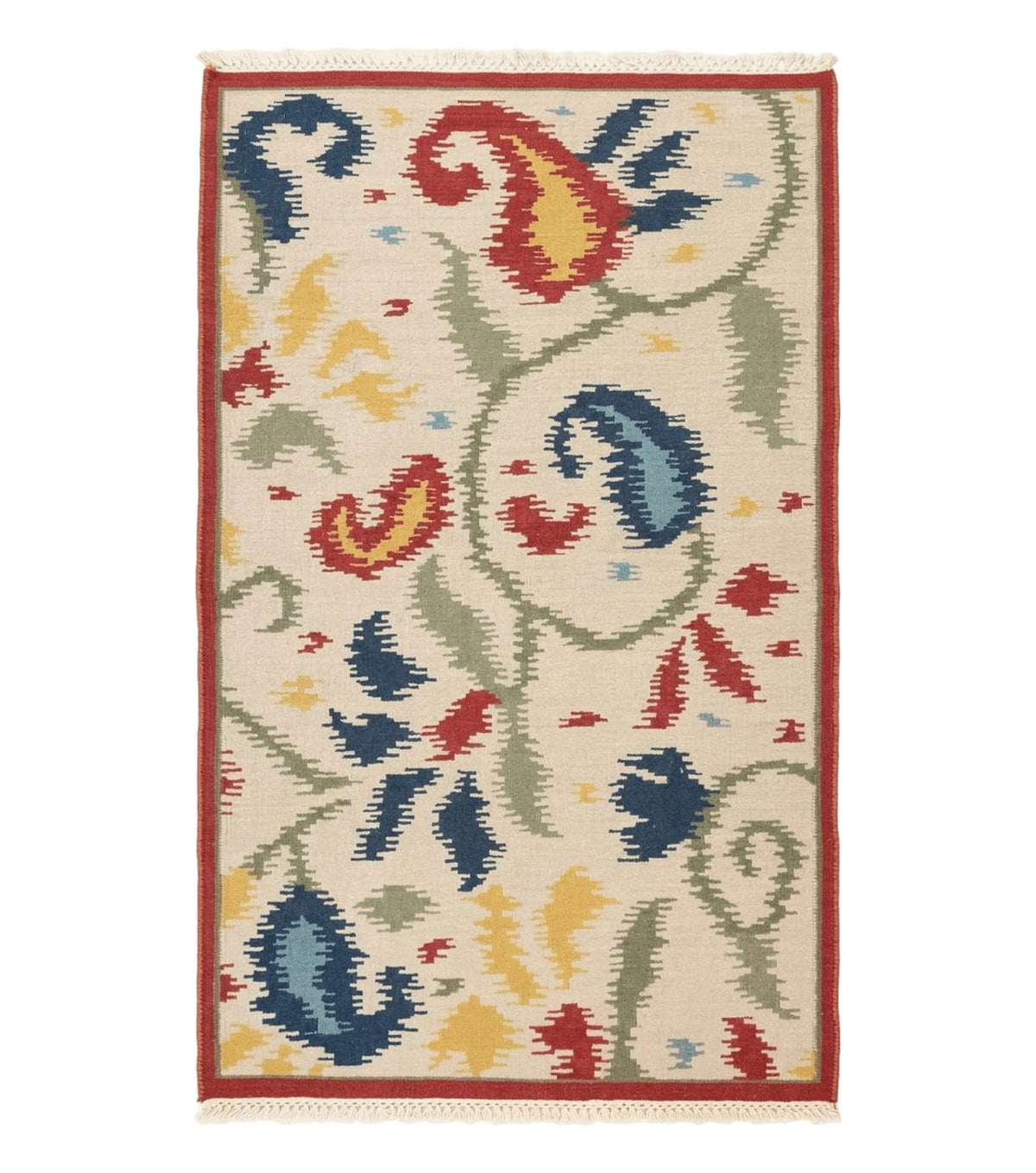 Indian Kilim Flatweave Rug 3x5, Abstract, Beige and Multicolor Flowers, Handmade - Jewel Rugs