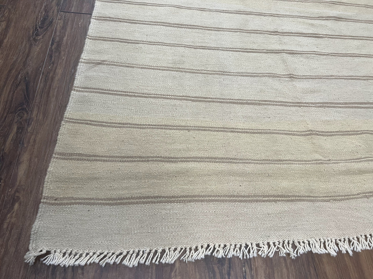 New Turkish Kilim Rug 5x8 Flatweave Carpet, Bohemian Rug, Contemporary Rug, Hand Woven, Wool Area Rug, Gray and Taupe, Striped Pattern - Jewel Rugs, view 9