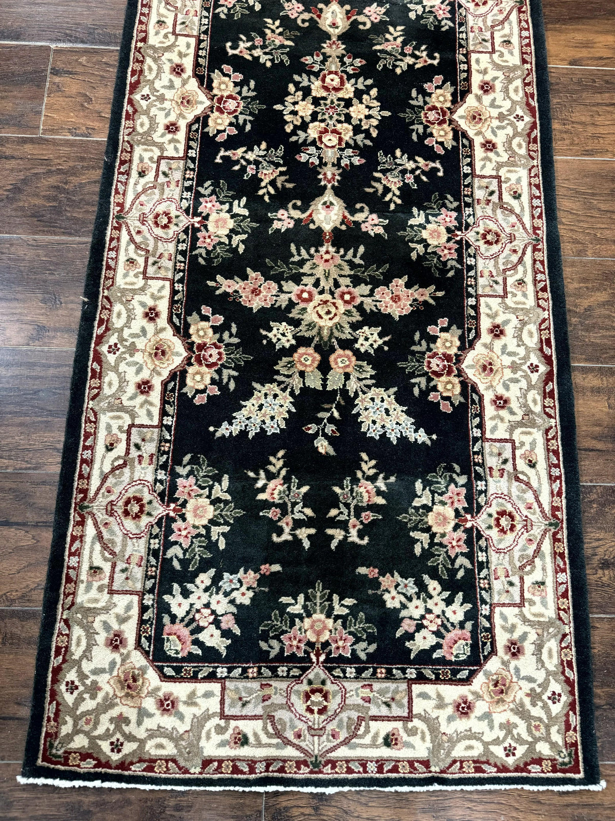 Long Pak Persian Runner Rug 2.7 x 21, Floral Allover, Dark Green and Beige, Handmade Wool Runner Rug, 21ft Runner for Hallway - Jewel Rugs, view 7