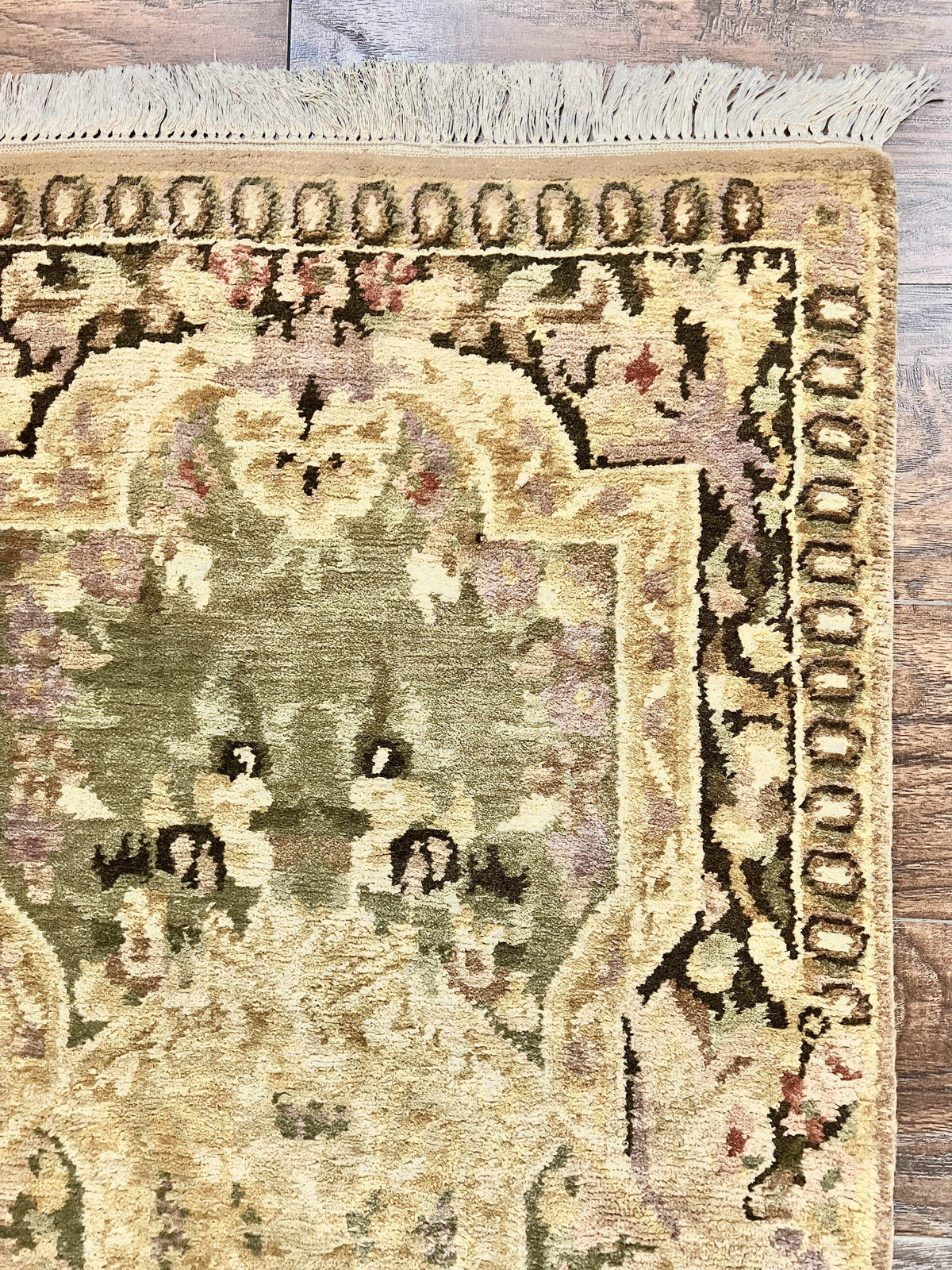 Tibetan Runner Rug 2.6 x 10, French Aubusson Pattern, Gold Olive Green, Vintage Handmade European Design, Wool Hallway Rug - Jewel Rugs, view 7