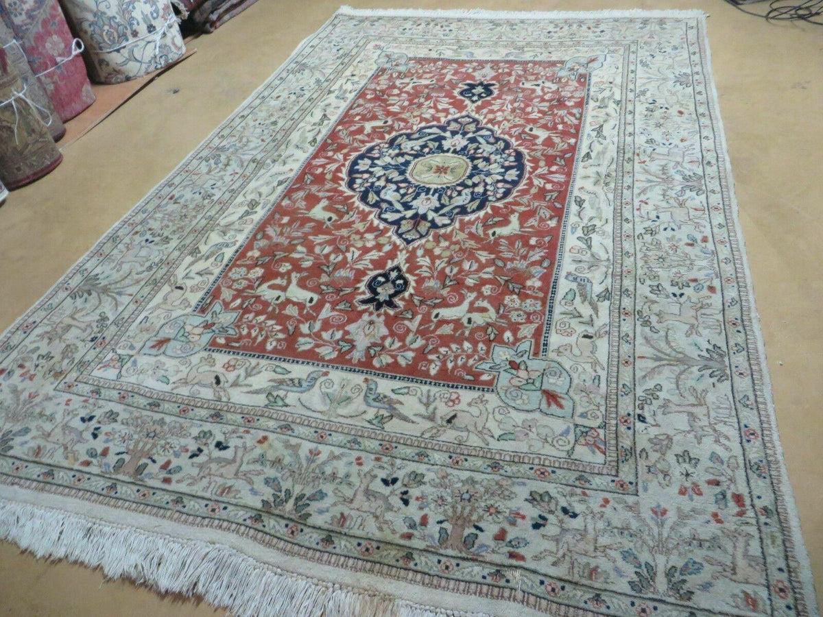 6' X 9' Vintage Handmade India Oriental Floral Wool Rug Hunting Bird Deer Nice - Jewel Rugs, view 3