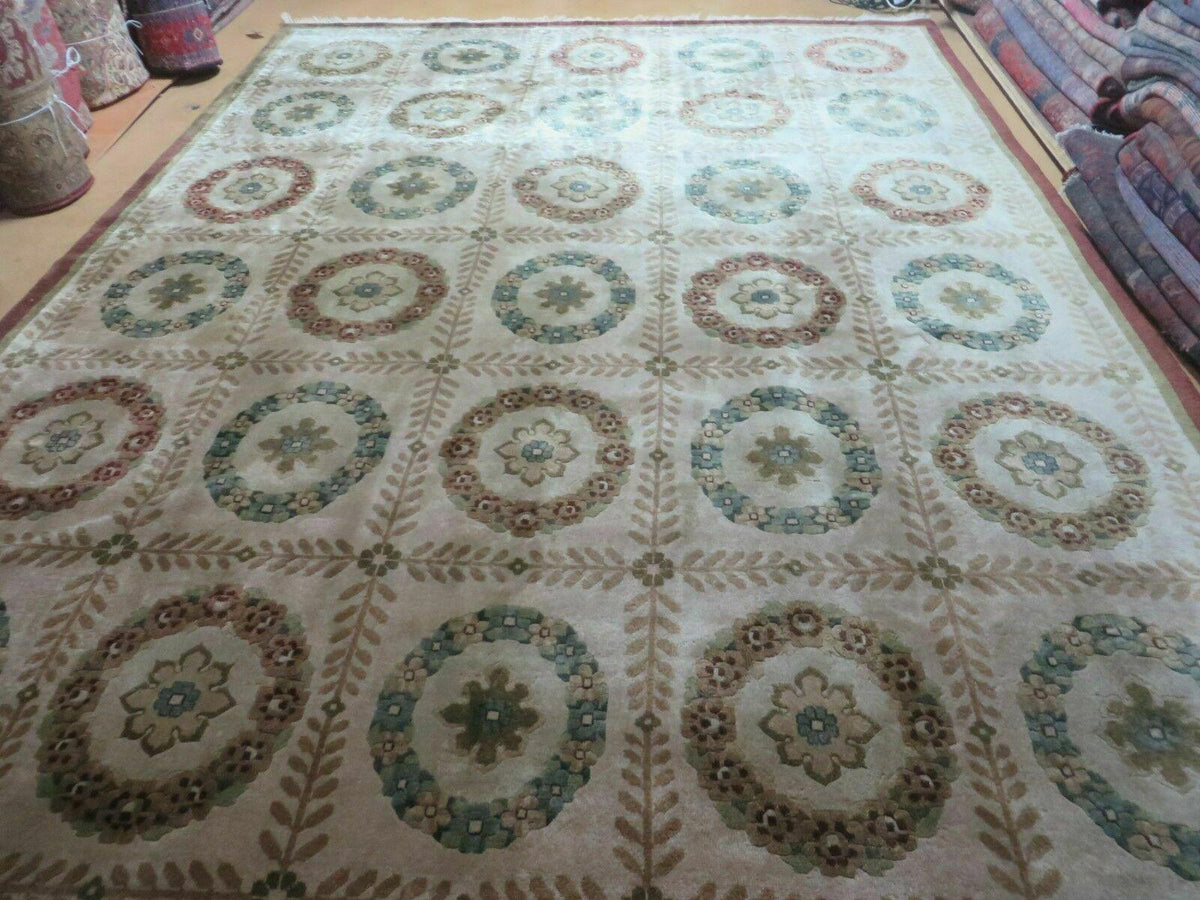 9' X 12' Modern Handmade Indo Lahore Wool Rug Art Deco Olive Ivory Nice Wow - Jewel Rugs, view 2