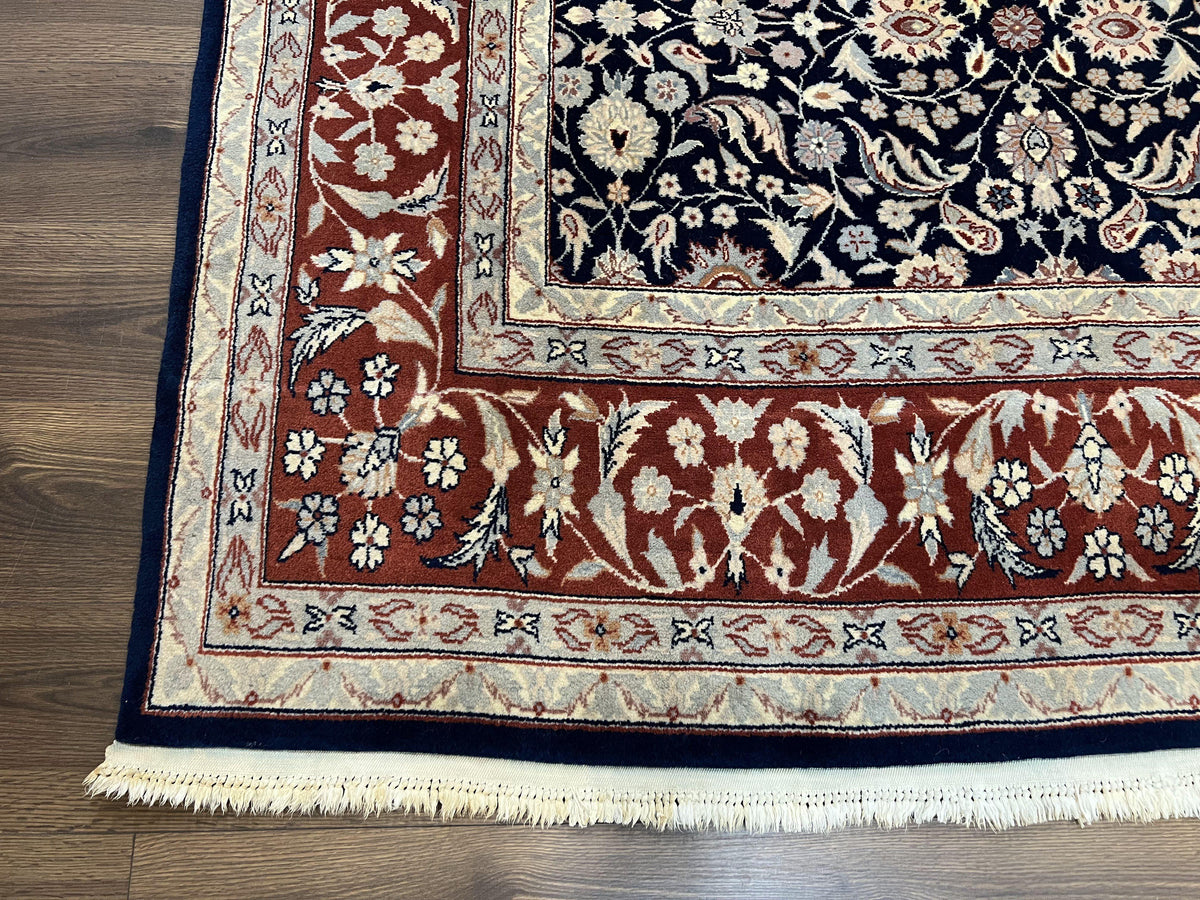 Indo Sarouk Rug 6x9, Vintage Indian Persian Rug, Wool Oriental Carpet, Navy Blue Red Allover Floral Rug, Traditional Very Fine Rug, Area Rug - Jewel Rugs, view 9