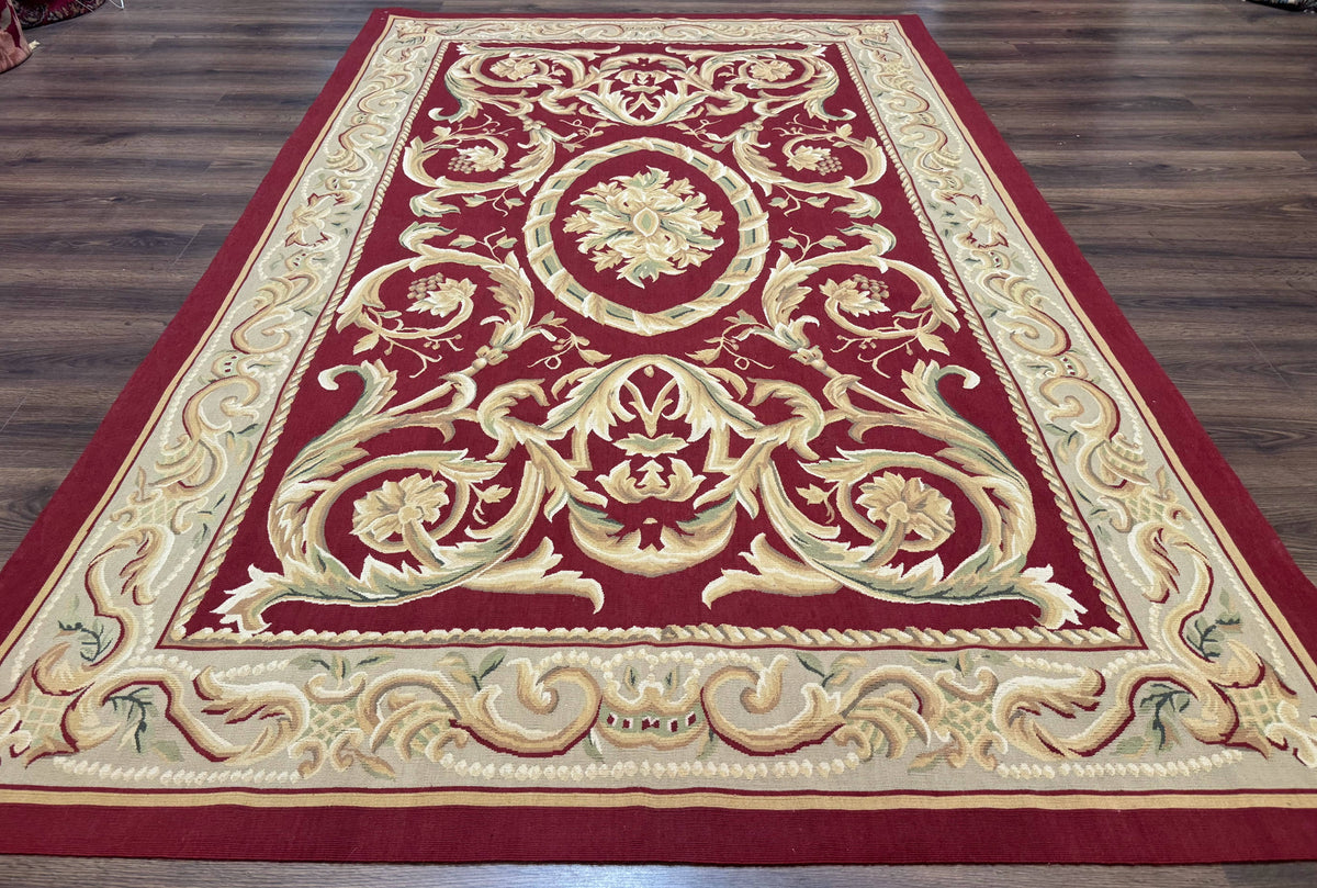 Burgundy Aubusson Rug 6x9, Vintage Wool Carpet - Jewel Rugs, view 2