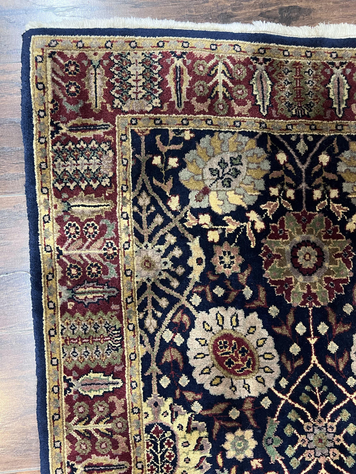 Indo Persian Runner 2.8 x 18, Long Skinny Hallway Wool Runner Rug, Hand Knotted Vintage Floral Allover Traditional Runner Dark Blue Burgundy - Jewel Rugs, view 5