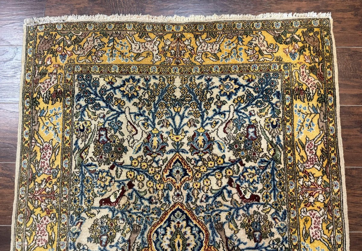 Persian Qum Tree of Life Rug 3.5 x 5.5, Animal Pictorials, Kork Wool with Silk Highlights - Jewel Rugs, view 4