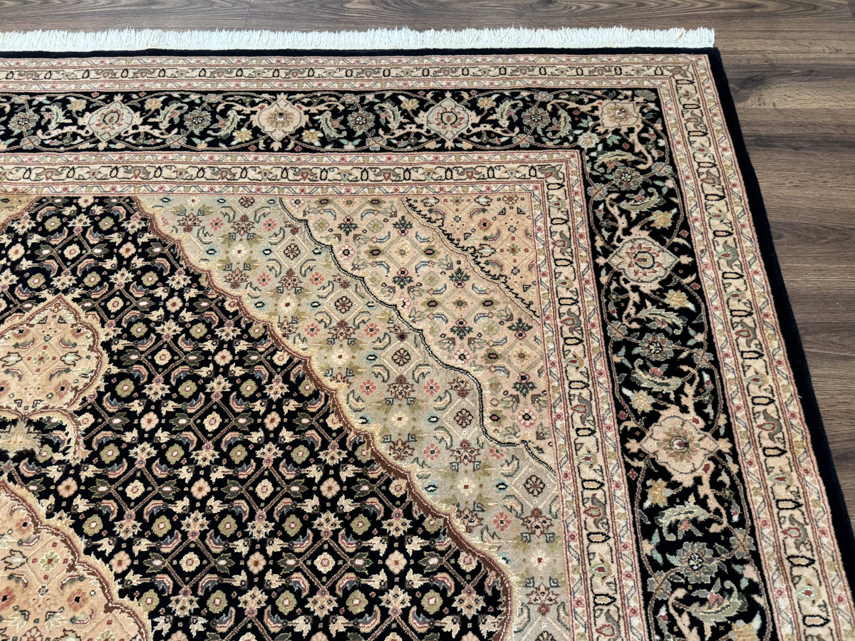 Sino Persian Rug 8x10, Herati Mahi Pattern, Fine 170 KPSI, Black, Wool and Silk Highlights - Jewel Rugs, view 8