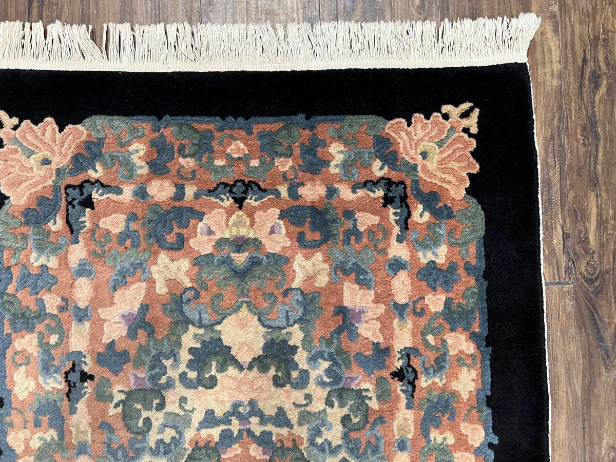 Chinese Art Deco Rug 3x5, Black and Beige Chinese Carpet 3 x 5, Vintage Rug, 1950s Rug, Floral Rug, Handmade Rug, Art Deco Rug, Wool Rug - Jewel Rugs, view 8