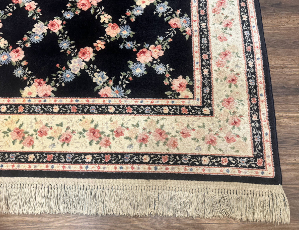 8.8 x 12 Karastan Garden of Eden Rug, Ebony Trellis #509/1270, Black, Floral, Wool Pile, Vintage, Discontinued - Jewel Rugs, view 10