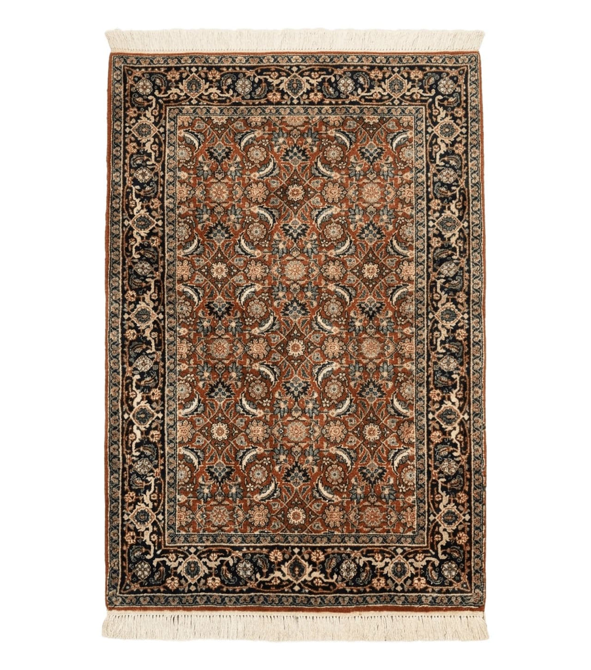 Indo Persian Bijar Rug 3x5, Red and Navy Blue, Allover Pattern, Fine Hand Knotted Wool Carpet - Jewel Rugs