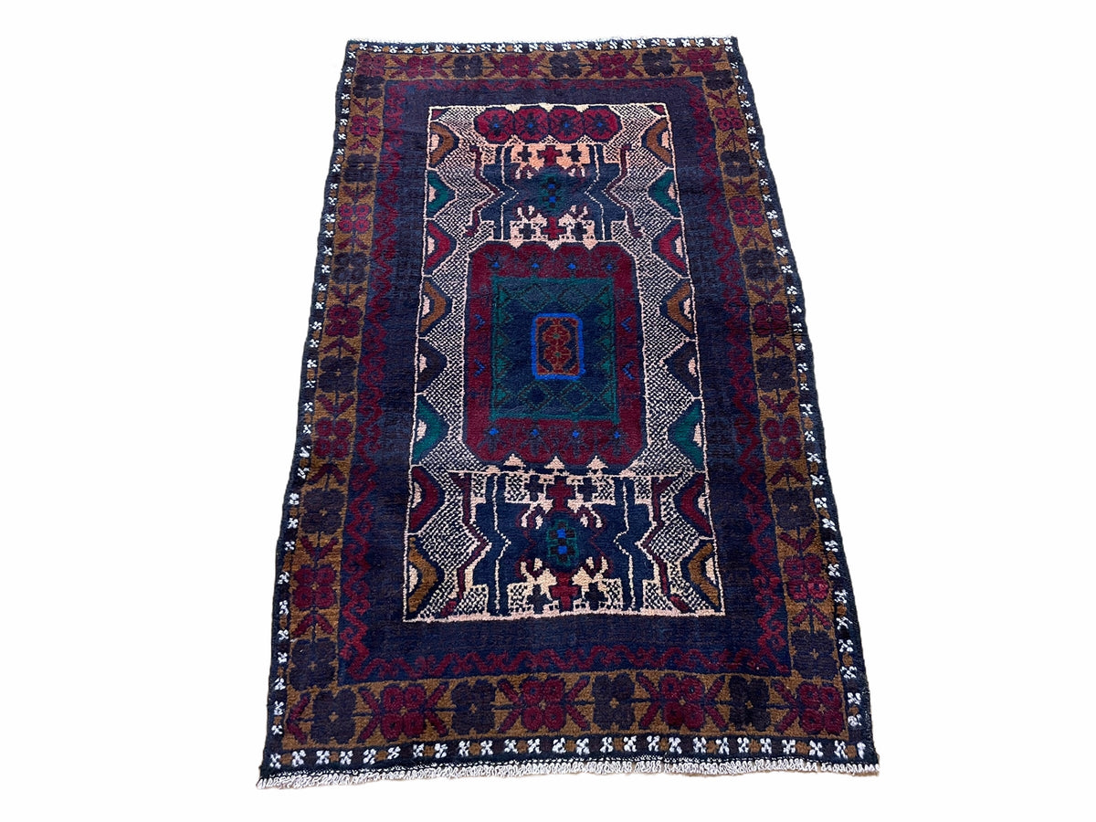 3 X 5 Vintage Handmade Tribal Wool Rug Balouchi Rug Afghan Rug Red Beige Nice - Jewel Rugs, view 2