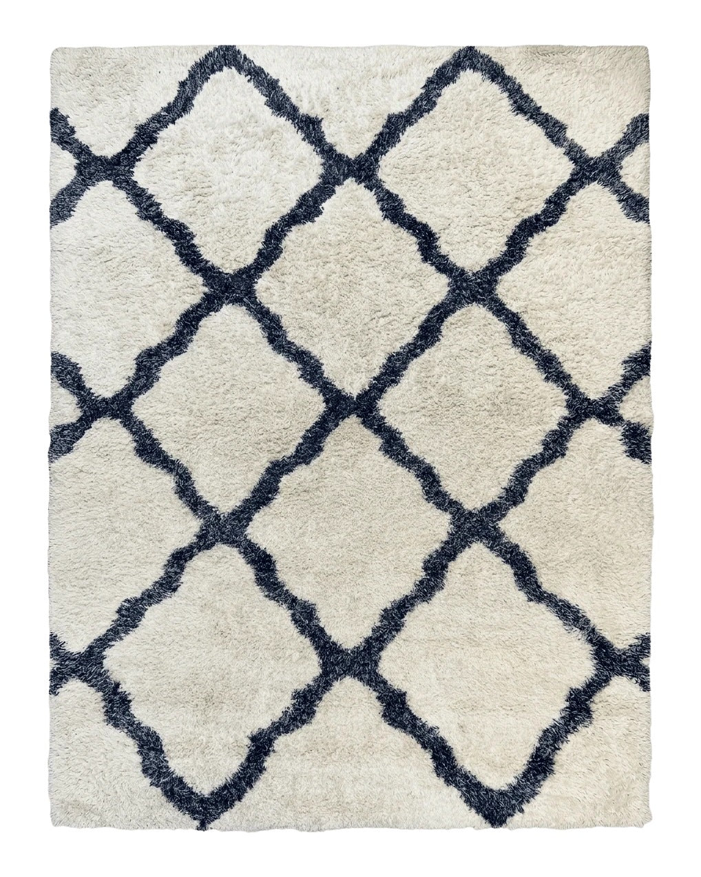 Modern Shag Rug 9x12, Ivory and Dark Blue, Diamond Pattern, Soft, Room Sized, Contemporary Rug, Plush - Jewel Rugs