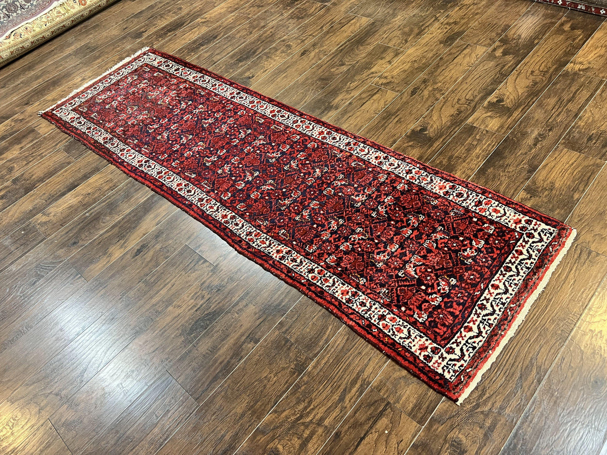 Persian Tribal Runner 3 x 9, Hamadan Dargazin Rug, Dark Blue and Red Wool Hand Knotted Hallway Rug, Vintage Antique Oriental Runner, 9ft Long Runner, Herati - Jewel Rugs, view 13