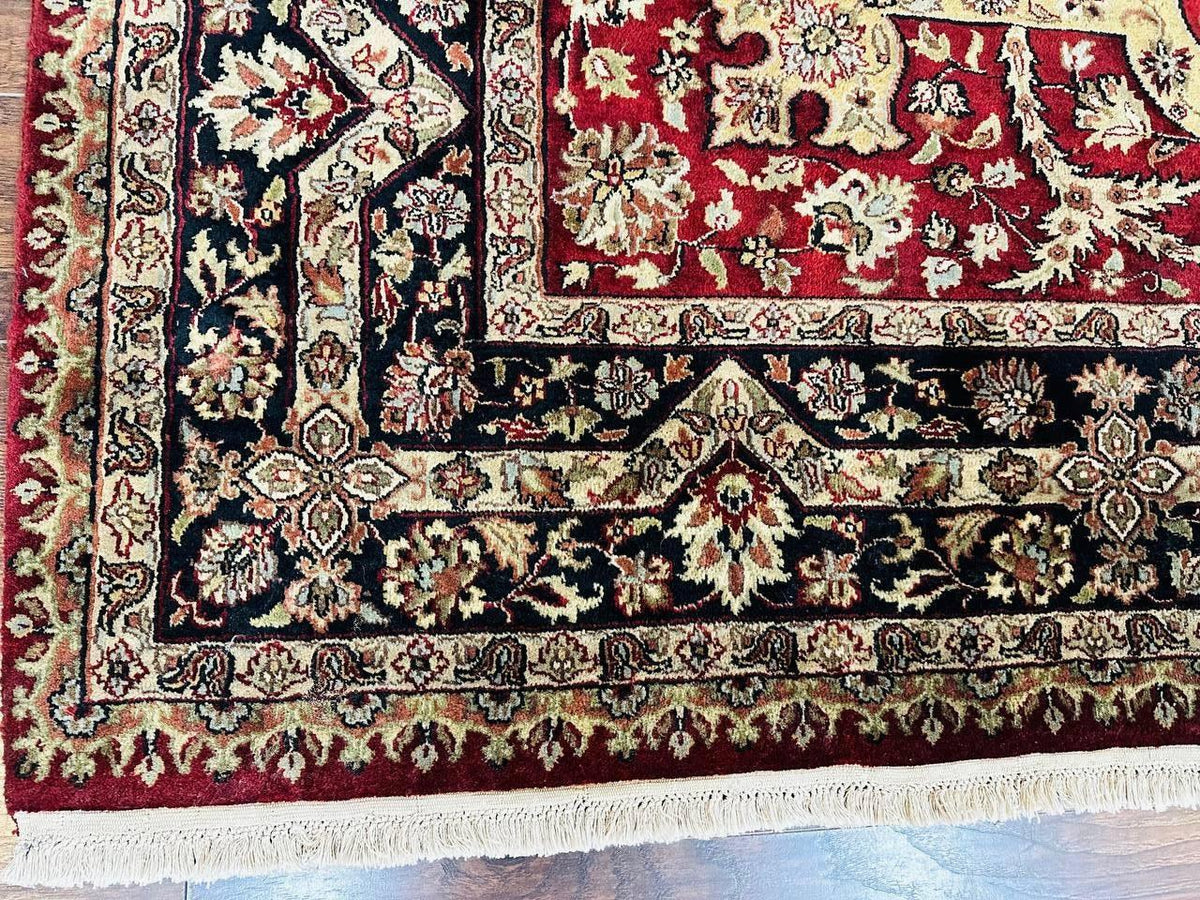 Indo Persian Rug 8x10, Red Vintage Wool Traditional Carpet, Floral, Handmade - Jewel Rugs, view 9