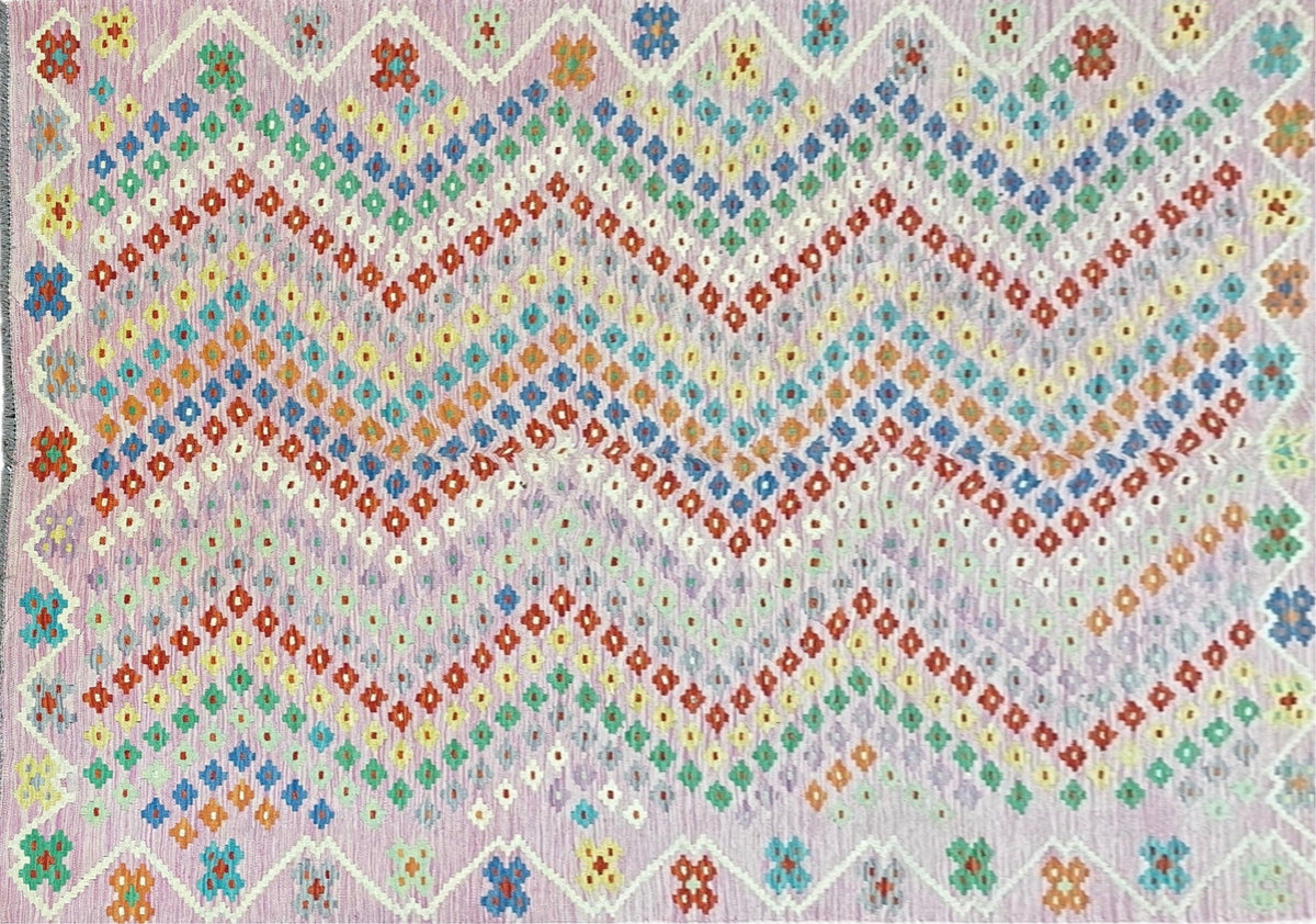 Pink Kilim Rug 6x8 Colorful Turkish Kilim Rug 6 x 8 Flat Weave Kilim Playful Kilim Multicolor Anatolian Chobi New Kilim - Jewel Rugs, view 3