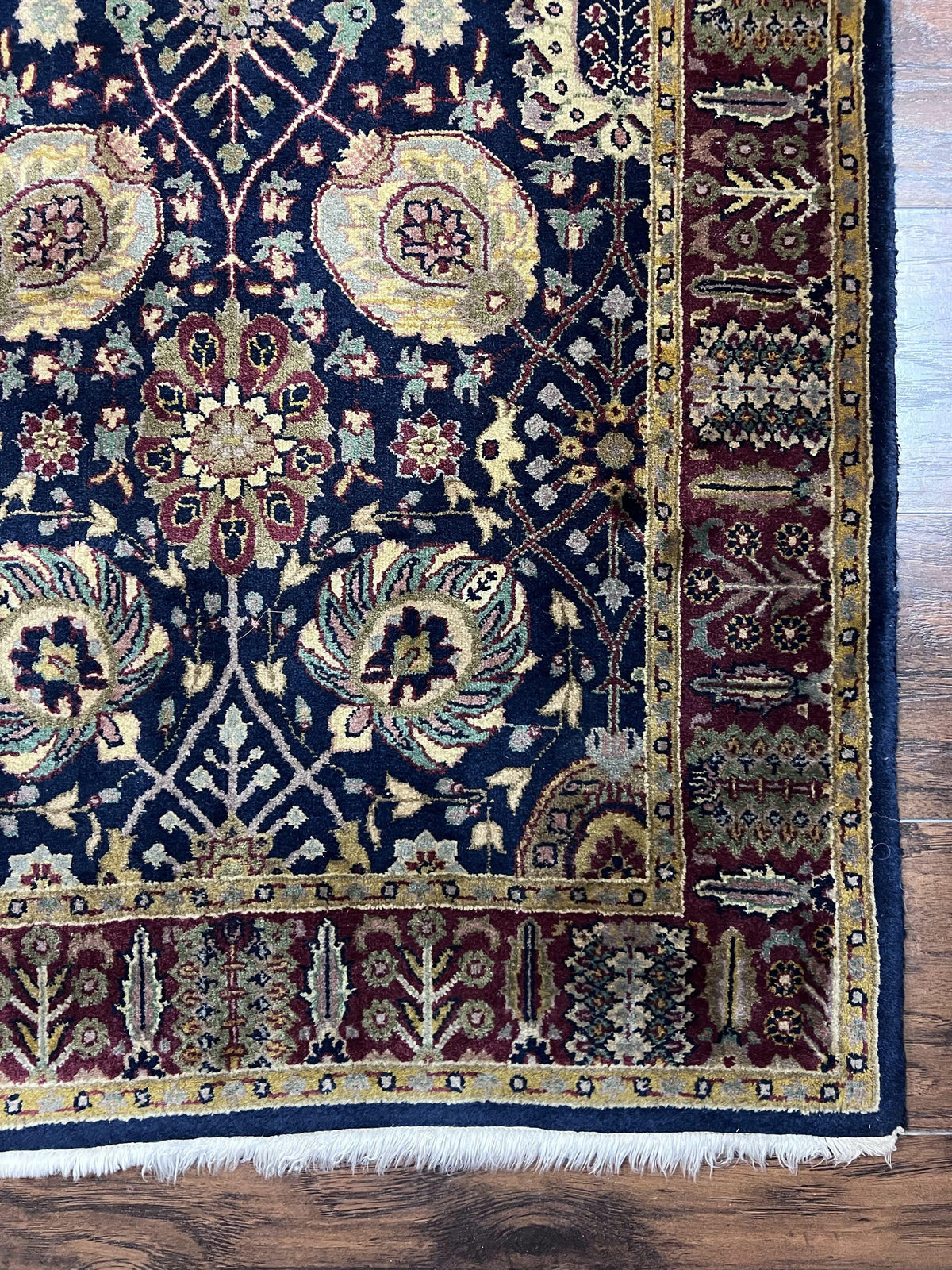 Indo Persian Runner 2.8 x 18, Long Skinny Hallway Wool Runner Rug, Hand Knotted Vintage Floral Allover Traditional Runner Dark Blue Burgundy - Jewel Rugs, view 8