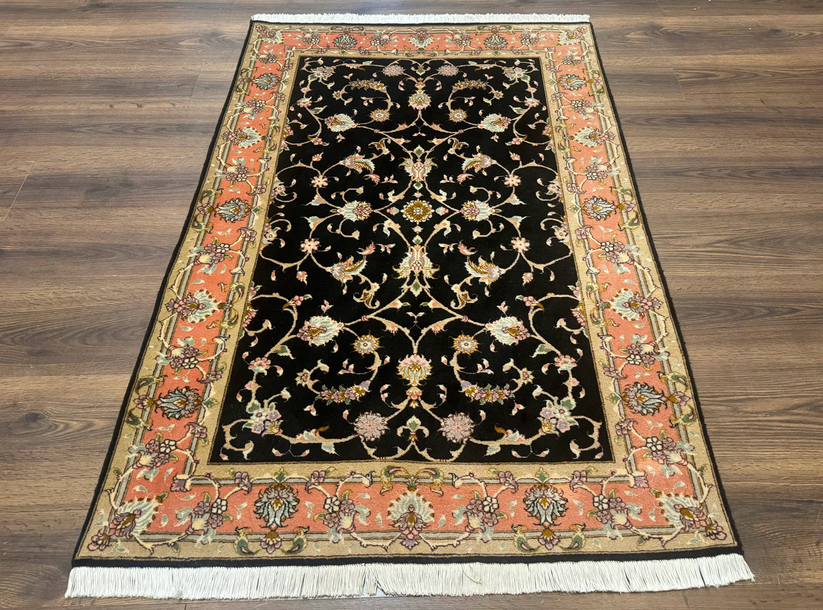 Persian Tabriz Rug 3x5 Black and Salmon Floral Fine Handmade 360 KPSI - Jewel Rugs, view 2