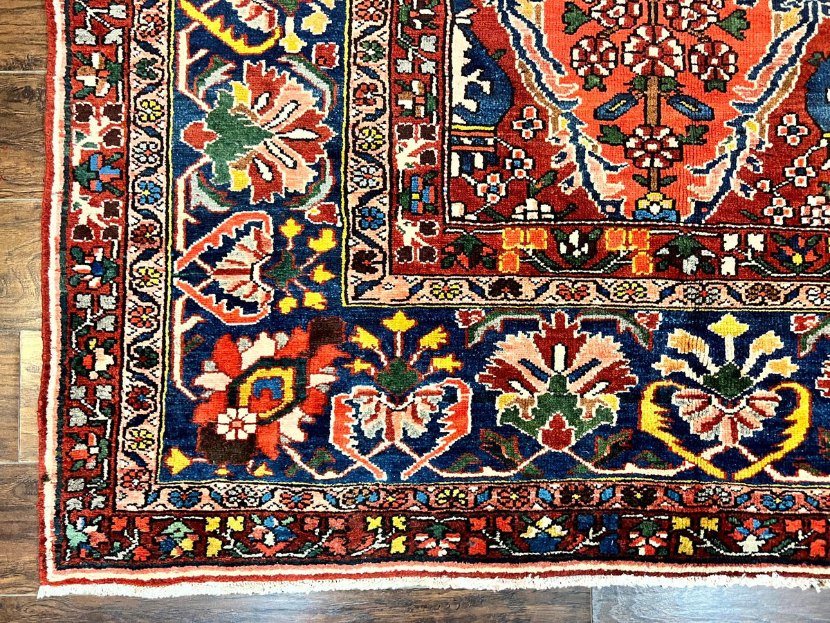 Large Persian Bakhtiari Rug 10x14, Rare Perisan Tribal Rug, Red Blue Ivory Multicolor, Hand Knotted, Semi Antique Carpet - Jewel Rugs, view 9