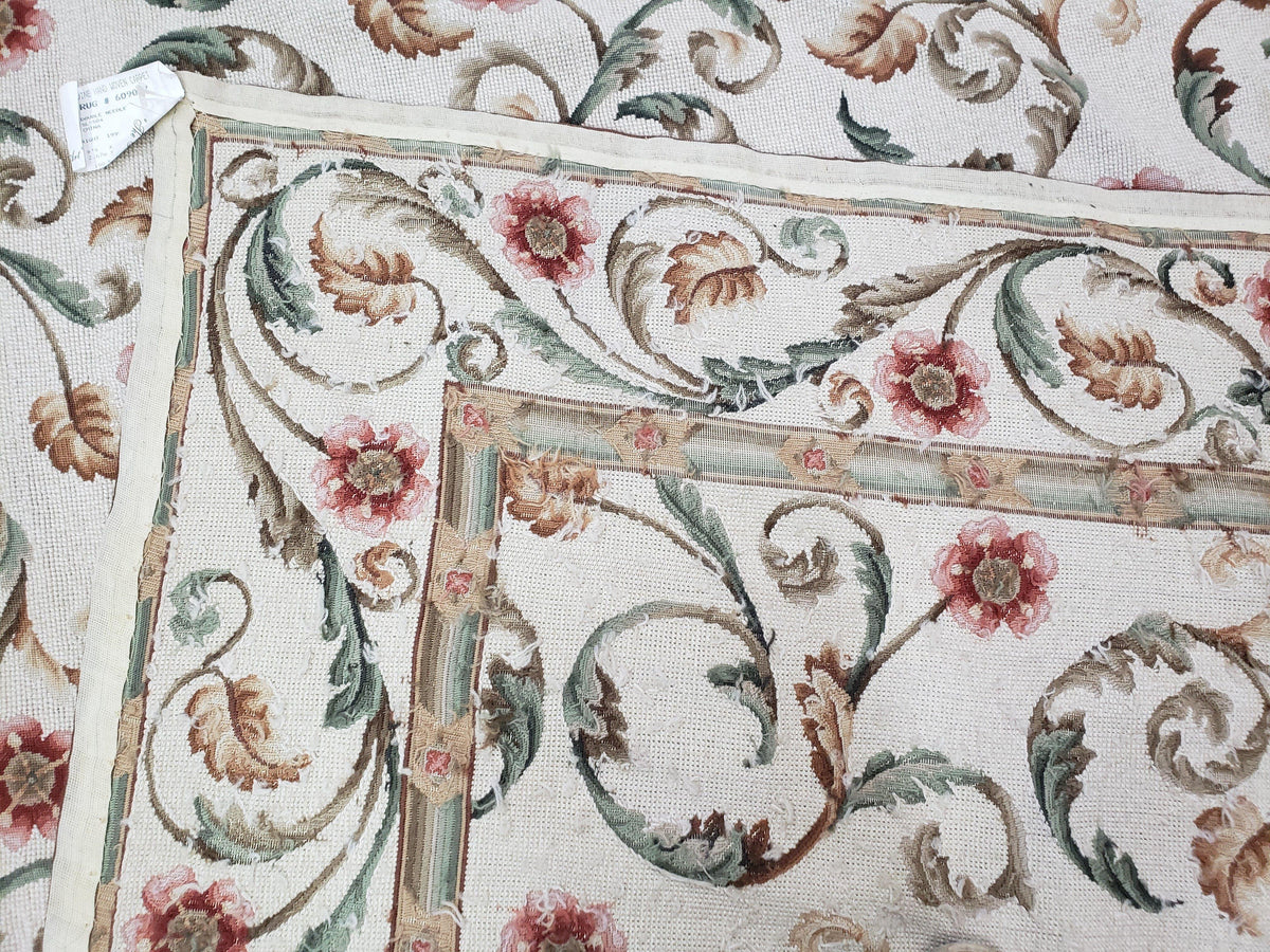 Needlepoint Rug 9x12, European Aubusson Design, Floral Allover Garden Pattern, New Needlepoint Area Rug, Ivory Rug, Hand Woven, Flatweave - Jewel Rugs, view 11