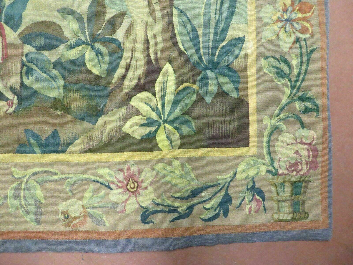 Antique French Tapestry 5x6 French Handmade Aubusson Nature One Of A Kind Rare - Jewel Rugs, view 9